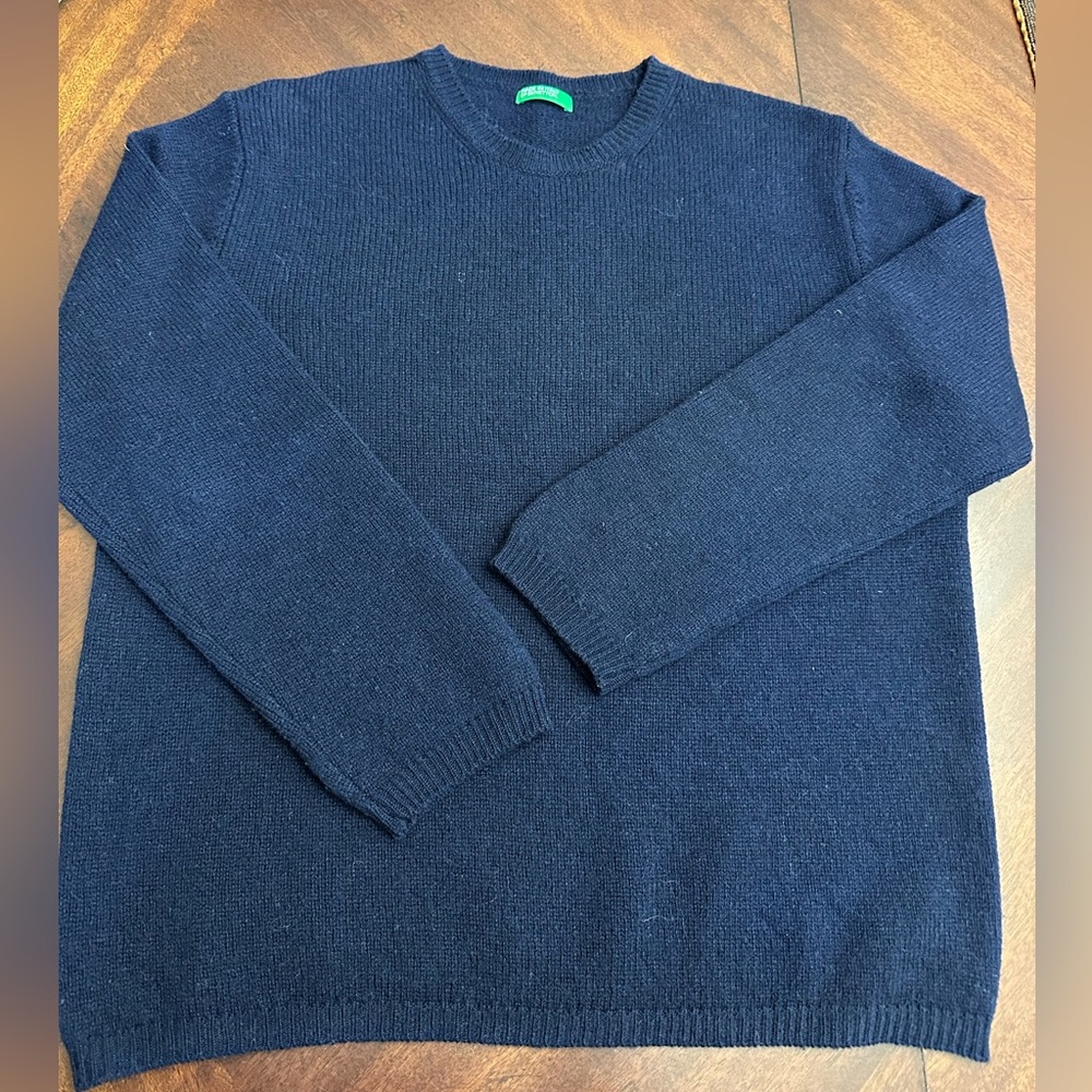 Benetton Navy Blue Crewneck Dark Academia Sweater Made in Italy